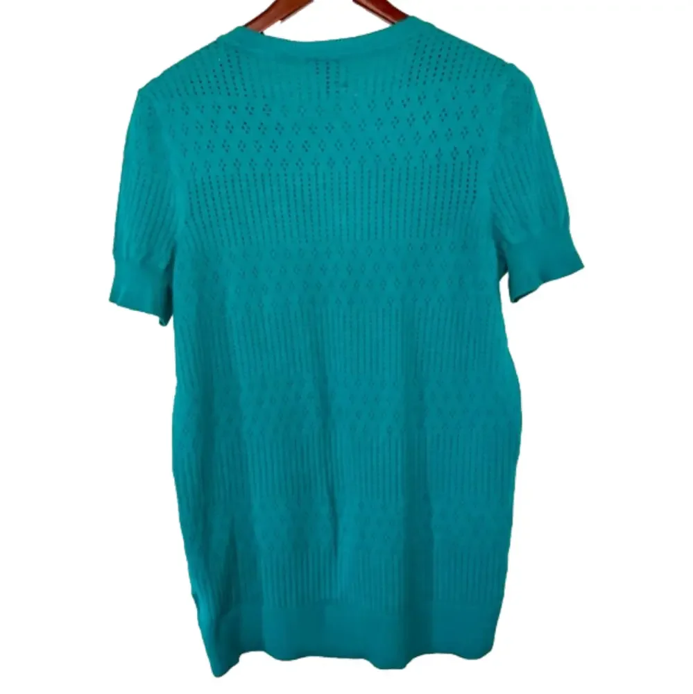 Torrid Pointelle NWT 00 M/L 10 Pullover Short‎ Sleeve Sweater Fanfare Blue Teal - Picture 6 of 10